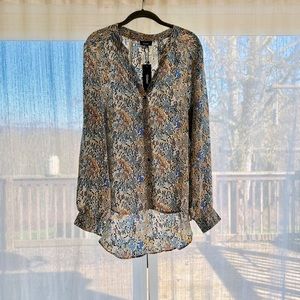XL, 100% silk, long sleeved, Grey Mosaic Elana blouse by Tolani.